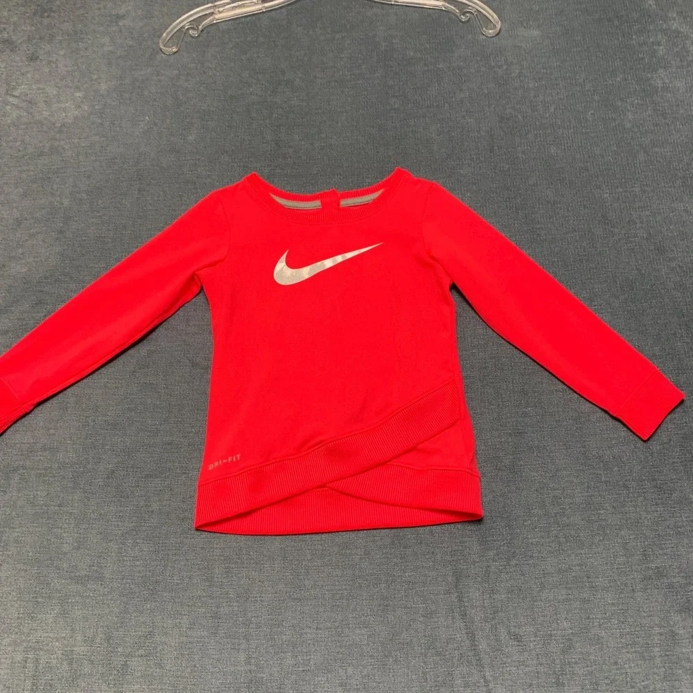 Nike Dri-Fit Sweatshirt Girls 24M Red Crossover Swoosh Logo Athletic Performance